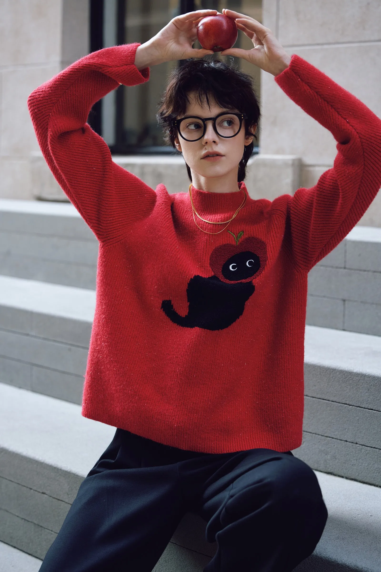 The LILY Cozy Cat Glitter Crewneck Sweater