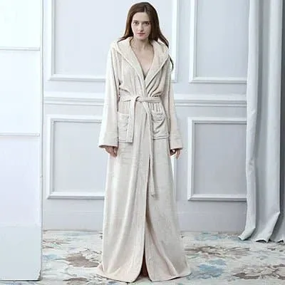 Thick Bath Robe for Women - Cozy Flannel Material, Floor-Length, Extra Warm - Sizes M, L, XL