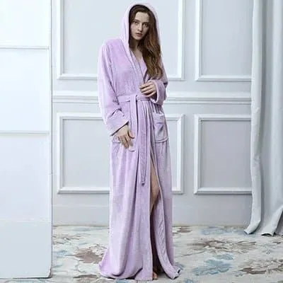 Thick Bath Robe for Women - Cozy Flannel Material, Floor-Length, Extra Warm - Sizes M, L, XL