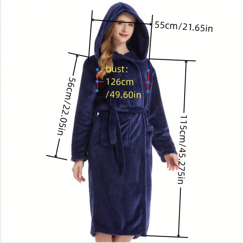 Ultra-Soft Flannel Hooded Bathrobe - Cozy Long Sleeve, Perfect for Home & Outdoors, Ideal Couple's Pajamas, Christmas Decorations