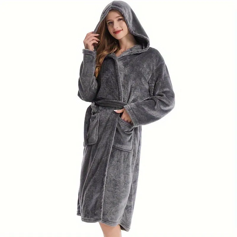 Ultra-Soft Flannel Hooded Bathrobe - Cozy Long Sleeve, Perfect for Home & Outdoors, Ideal Couple's Pajamas, Christmas Decorations