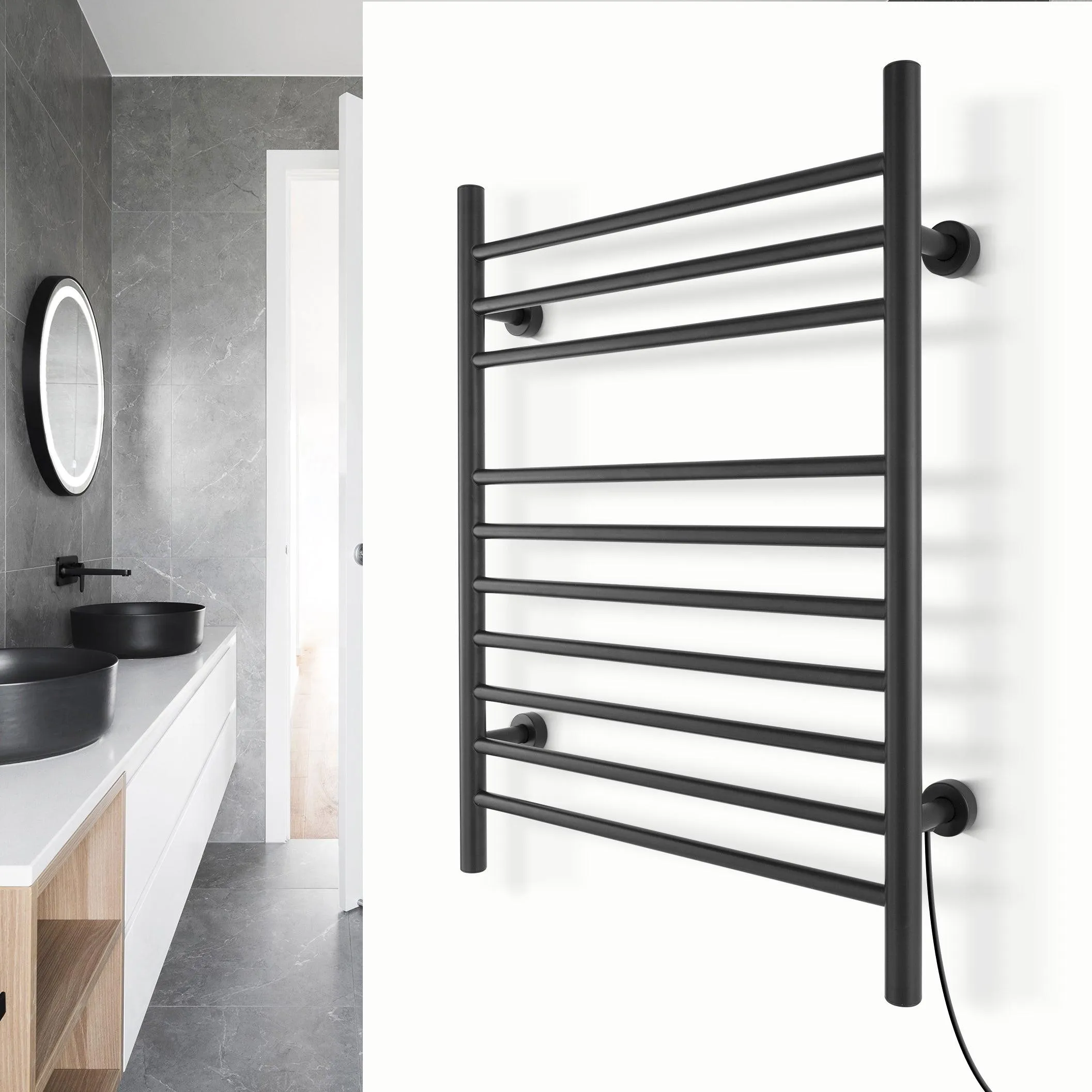 WarmlyYours Infinity Straight Dual Connect (Hardwired and Plug in) Towel Warmer  - 23.6"w x 32"h