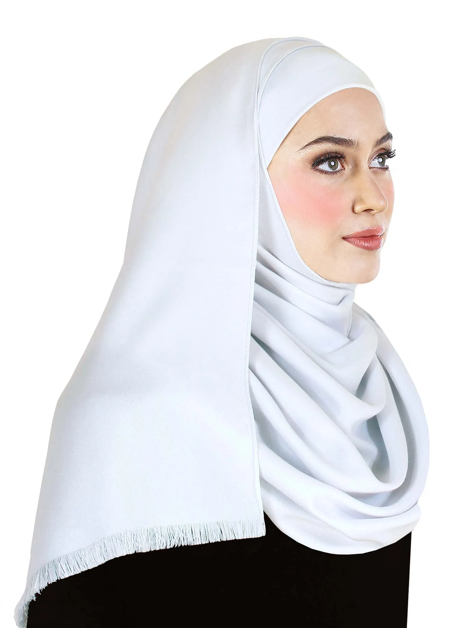 White Long Cotton Twill Shawl Hijab Wrap 73" x 28"