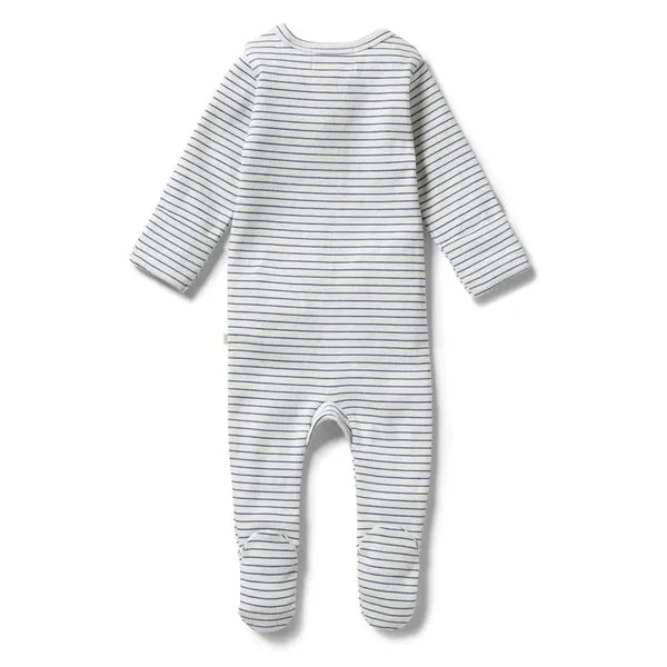 Wilson & Frenchy Organic Stripe Rib Zipsuit Blue Depths