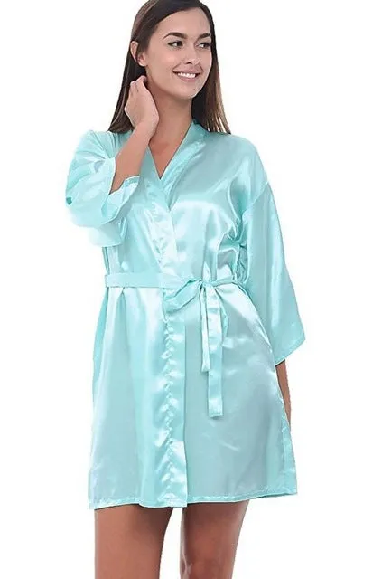 Women Silk Satin Short Night Robe Solid Kimono Robe Fashion Bath Robe Sexy Bathrobe Peignoir Femme Wedding Bride Bridesmaid Robe