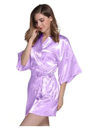 Women Silk Satin Short Night Robe Solid Kimono Robe Fashion Bath Robe Sexy Bathrobe Peignoir Femme Wedding Bride Bridesmaid Robe