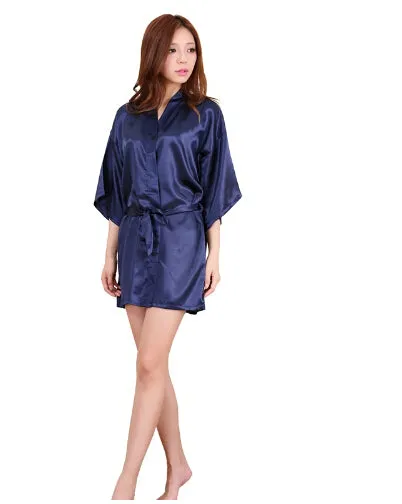 Women Silk Satin Short Night Robe Solid Kimono Robe Fashion Bath Robe Sexy Bathrobe Peignoir Femme Wedding Bride Bridesmaid Robe