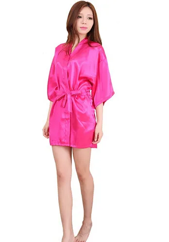 Women Silk Satin Short Night Robe Solid Kimono Robe Fashion Bath Robe Sexy Bathrobe Peignoir Femme Wedding Bride Bridesmaid Robe