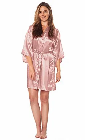 Women Silk Satin Short Night Robe Solid Kimono Robe Fashion Bath Robe Sexy Bathrobe Peignoir Femme Wedding Bride Bridesmaid Robe