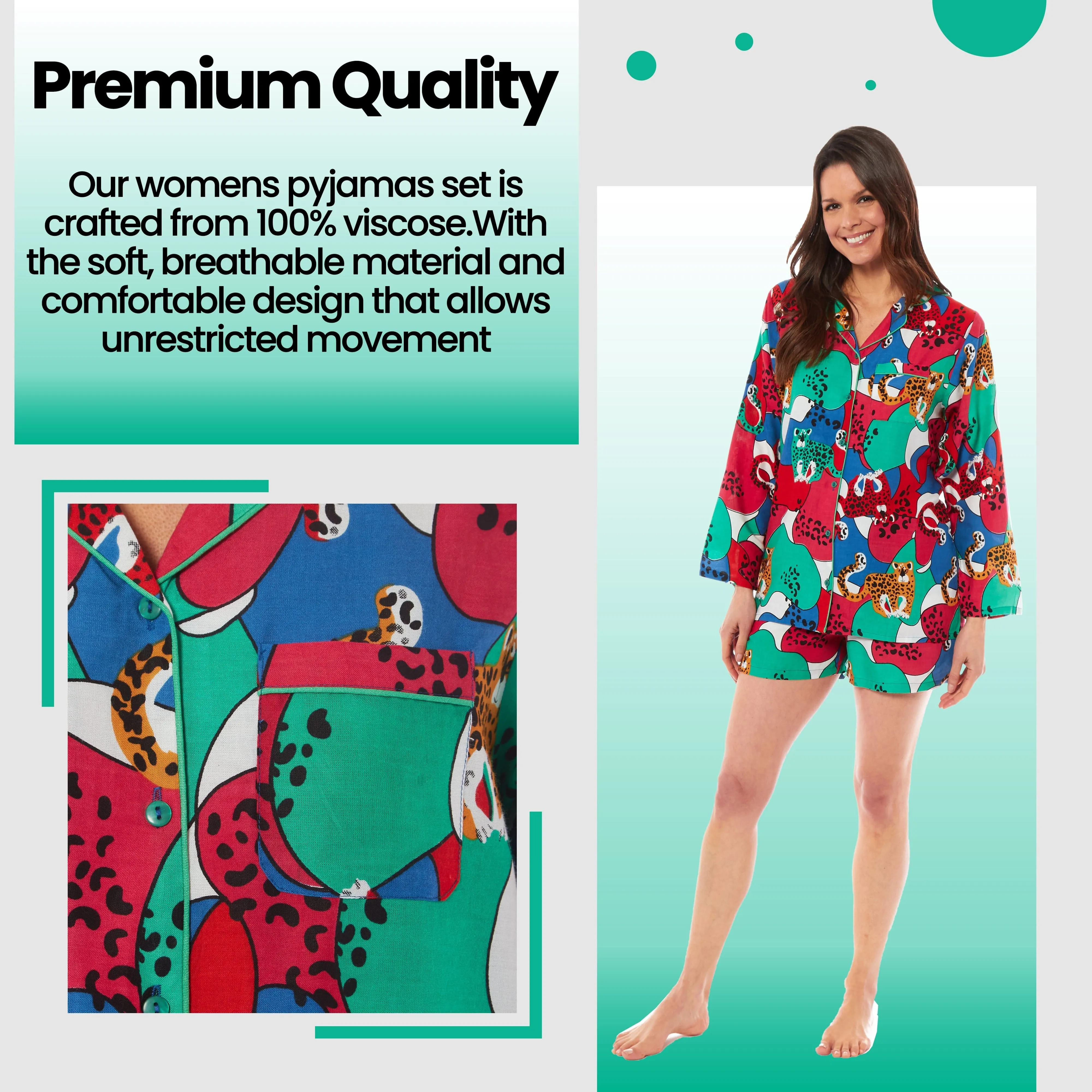 Women's Jaguar Jungle Leopard Button-Up Short Pyjama Set Soft Breathable Comfortable Stylish Loungewear in Sizes S to XL by Daisy Dreamer