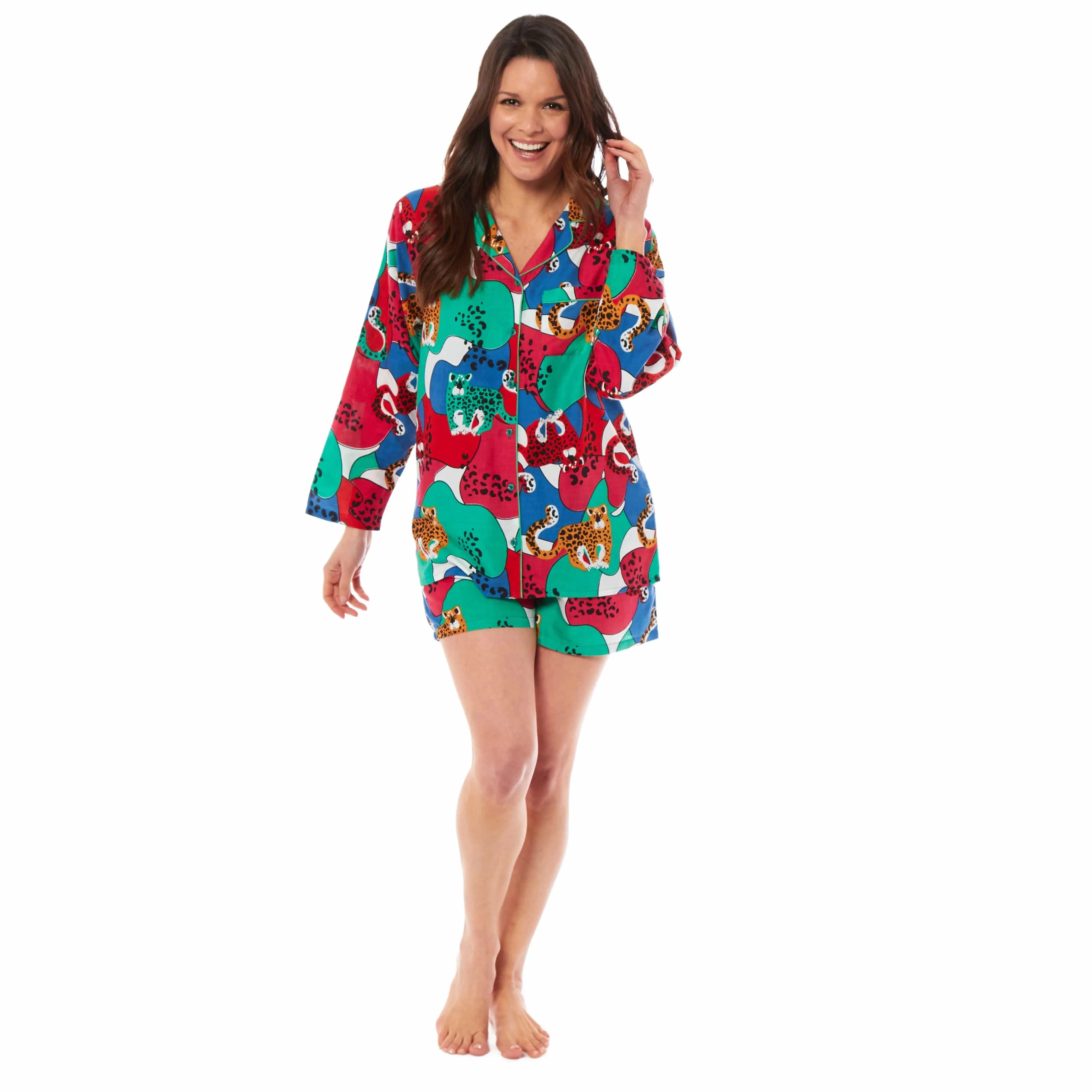 Women's Jaguar Jungle Leopard Button-Up Short Pyjama Set Soft Breathable Comfortable Stylish Loungewear in Sizes S to XL by Daisy Dreamer