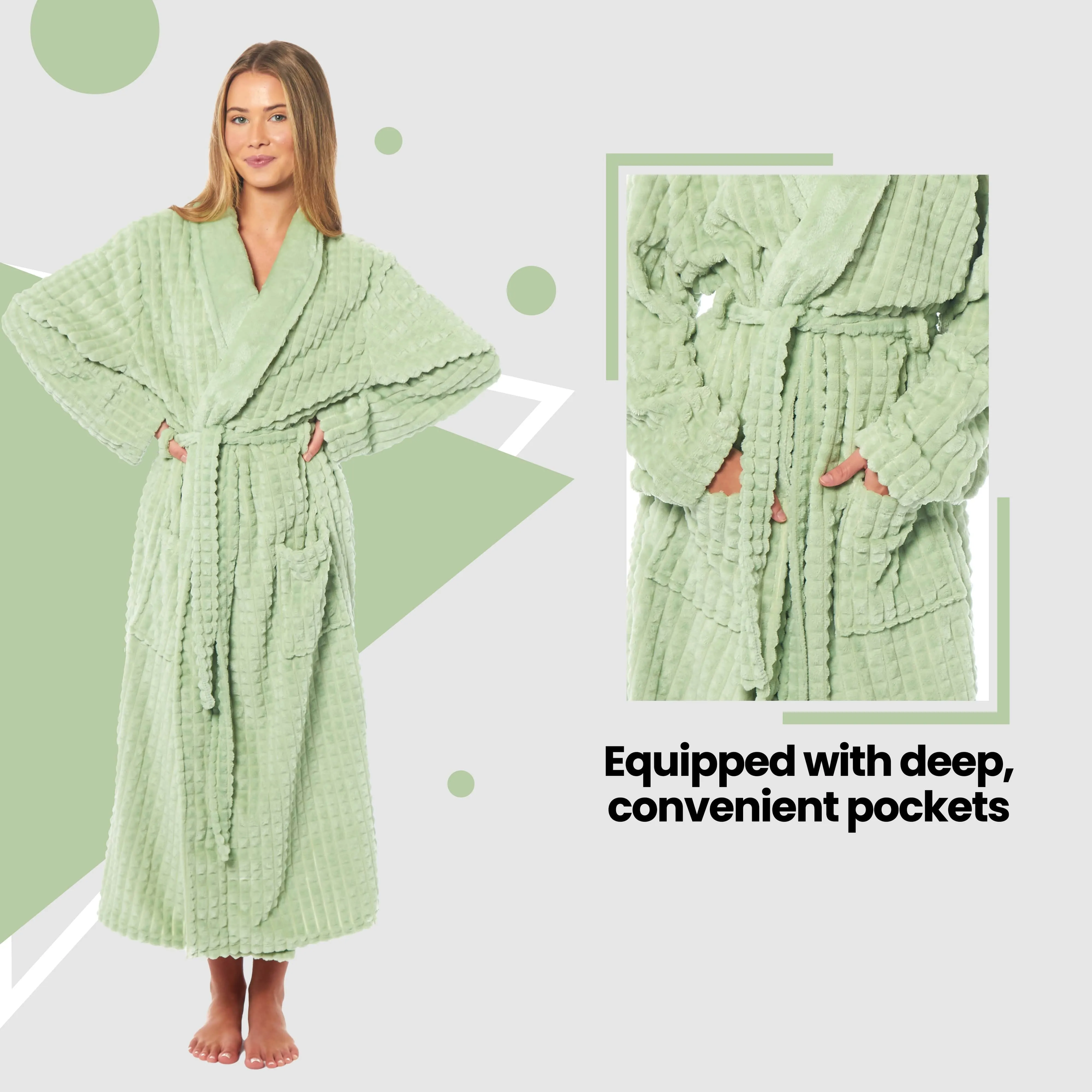 Women's Luxury Waffle  Fleece Robe Soft Warm Long Dressing Gown with Belt and Pockets Loungewear by Daisy Dreamer