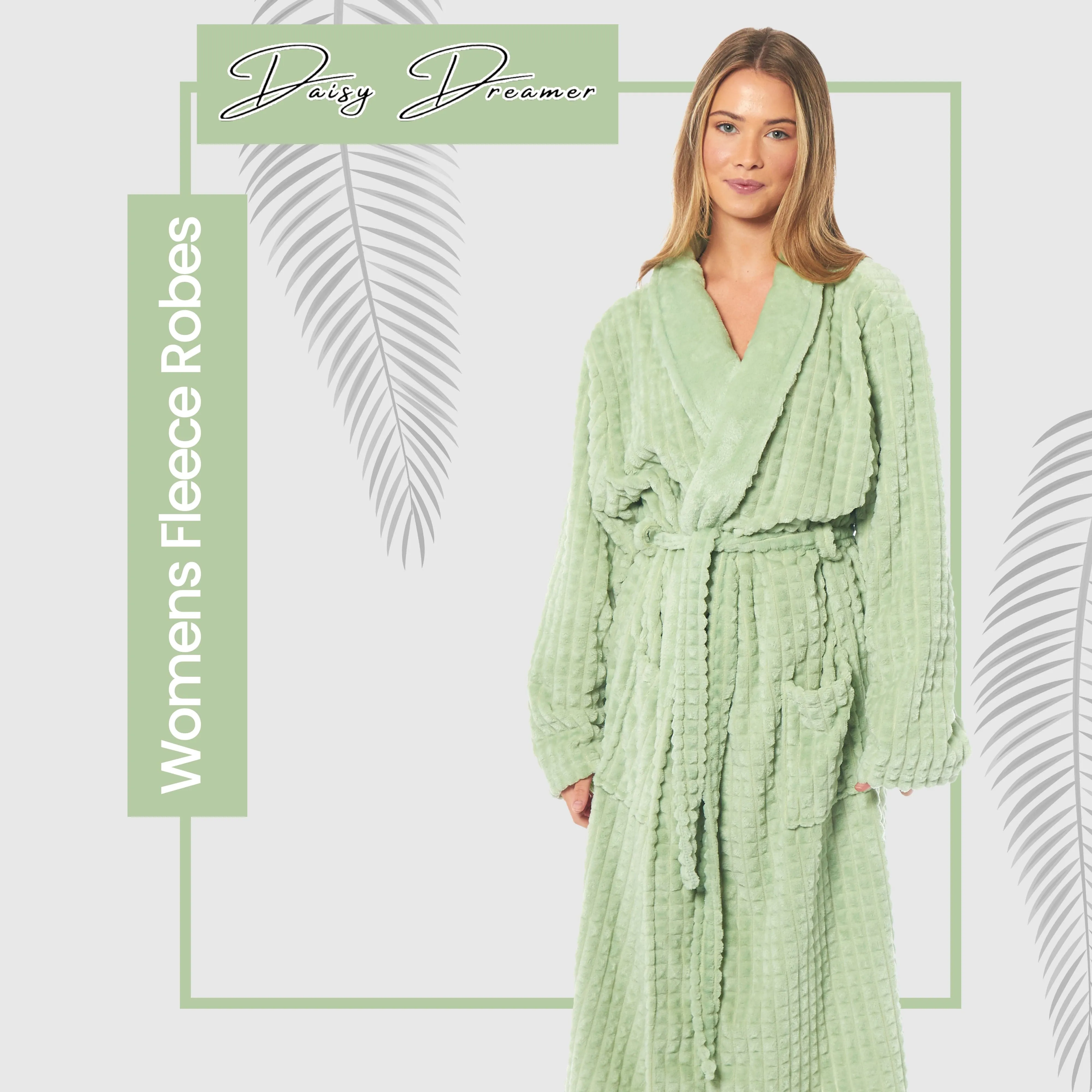 Women's Luxury Waffle  Fleece Robe Soft Warm Long Dressing Gown with Belt and Pockets Loungewear by Daisy Dreamer