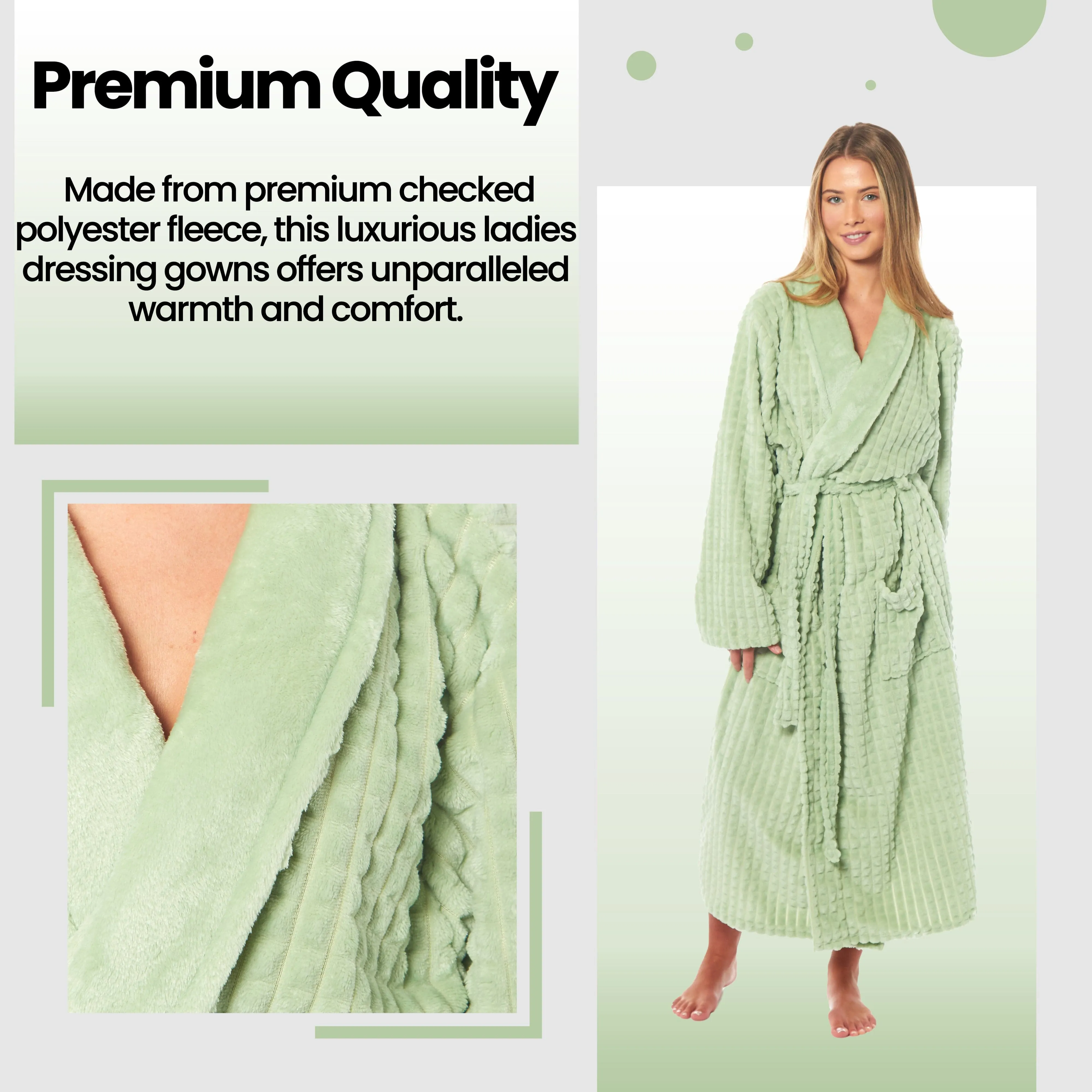 Women's Luxury Waffle  Fleece Robe Soft Warm Long Dressing Gown with Belt and Pockets Loungewear by Daisy Dreamer