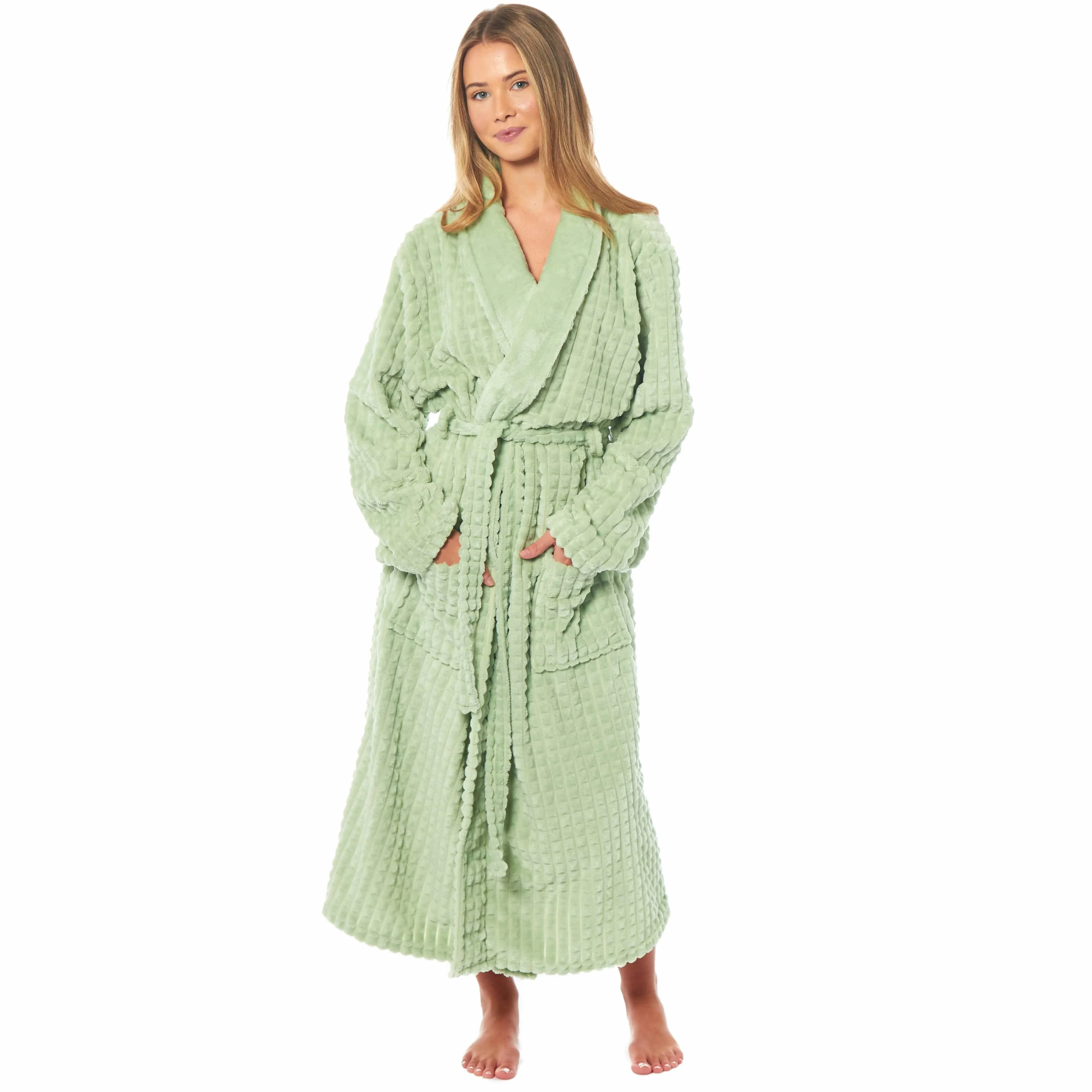 Women's Luxury Waffle  Fleece Robe Soft Warm Long Dressing Gown with Belt and Pockets Loungewear by Daisy Dreamer