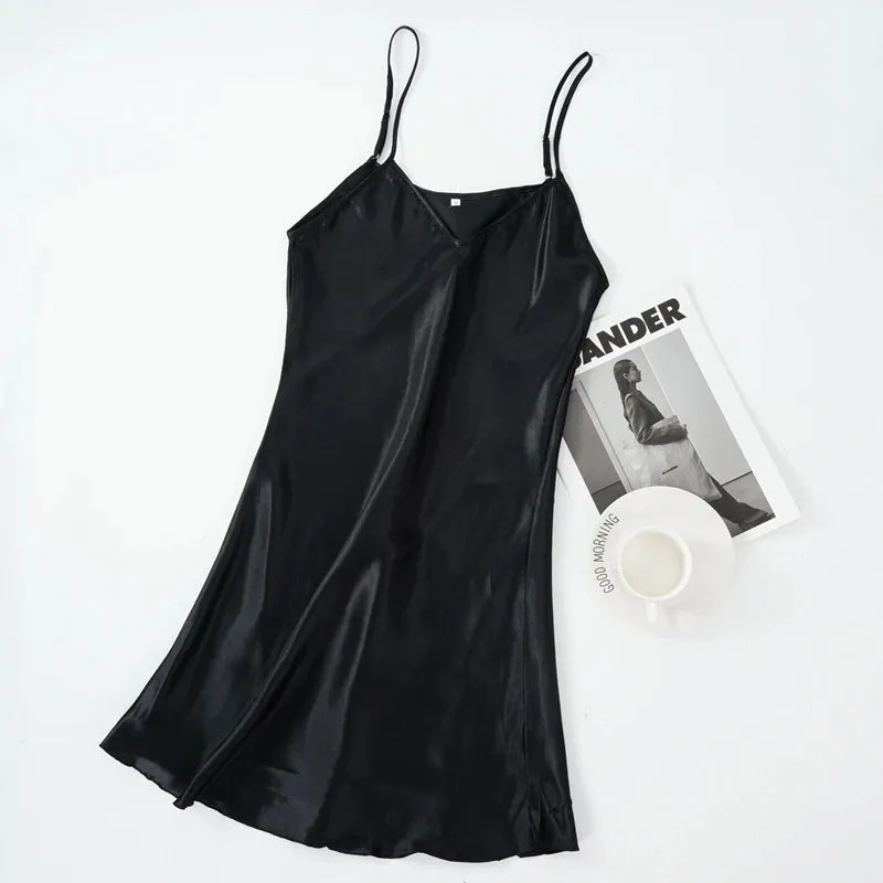 Women's Sexy Silk Satin Night Dress Sleeveless Nighties V-neck Nightgown Nightdress Plus Size Sleepwear Nightwear M-2XL