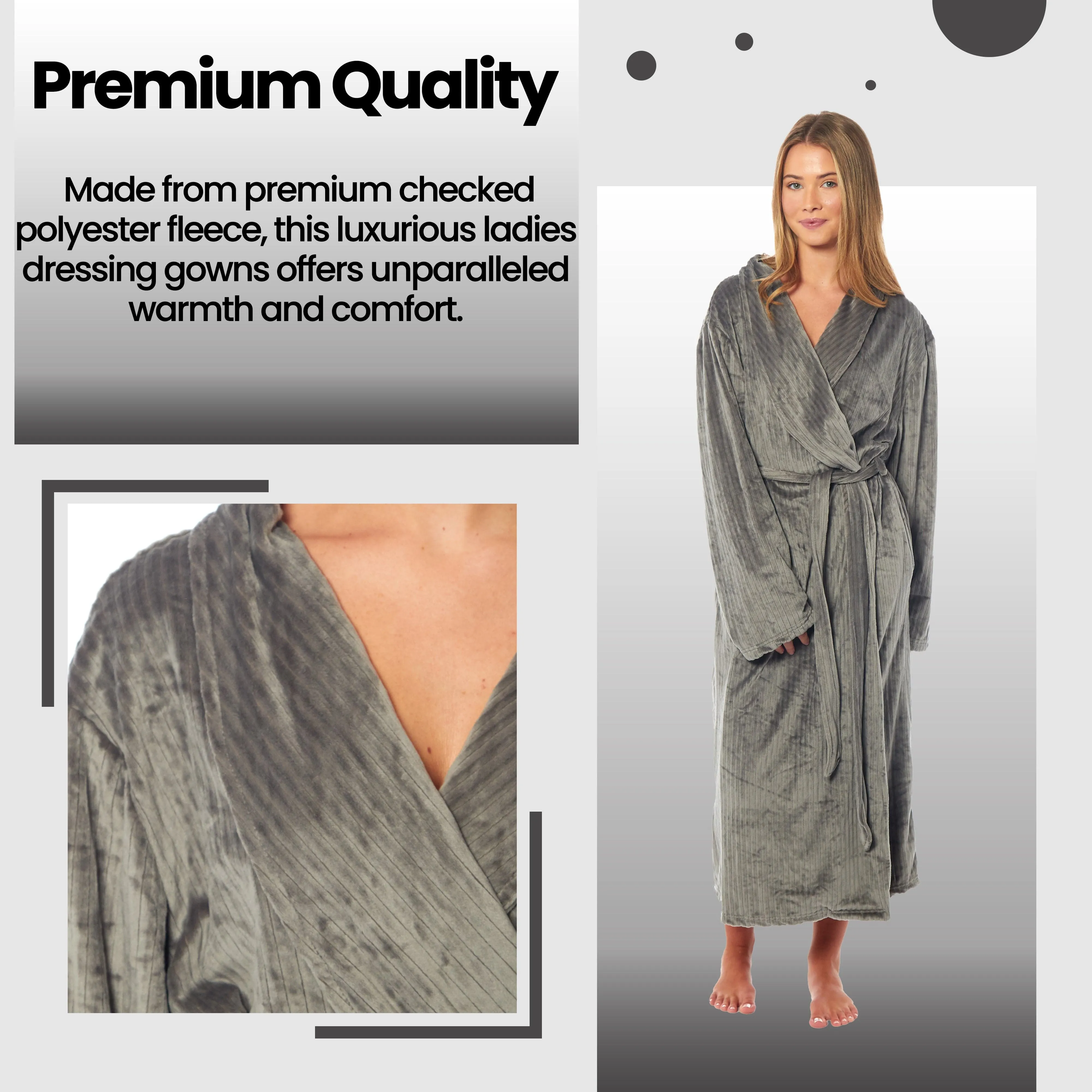 Women's Stripe Jacquard Soft Warm Long Dressing Gown with Belt and Pockets Cosy Shawl Collar Loungewear Robe By Daisy Dreamer