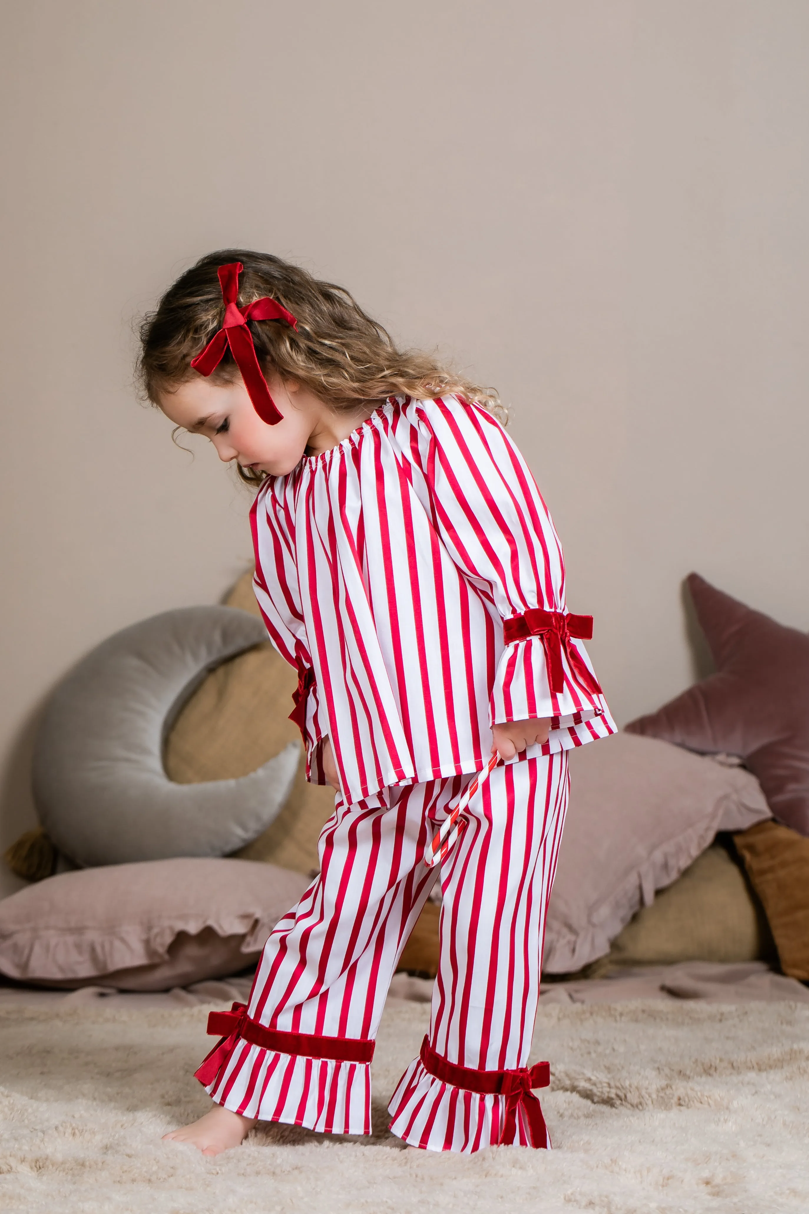 XENIA - GIRLS PYJAMA SET IN RED STRIPES